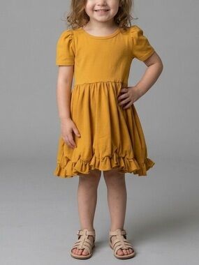 Girlhood Girls Mustard Short Sleeve Cotton Twirl Dress, sz 5T